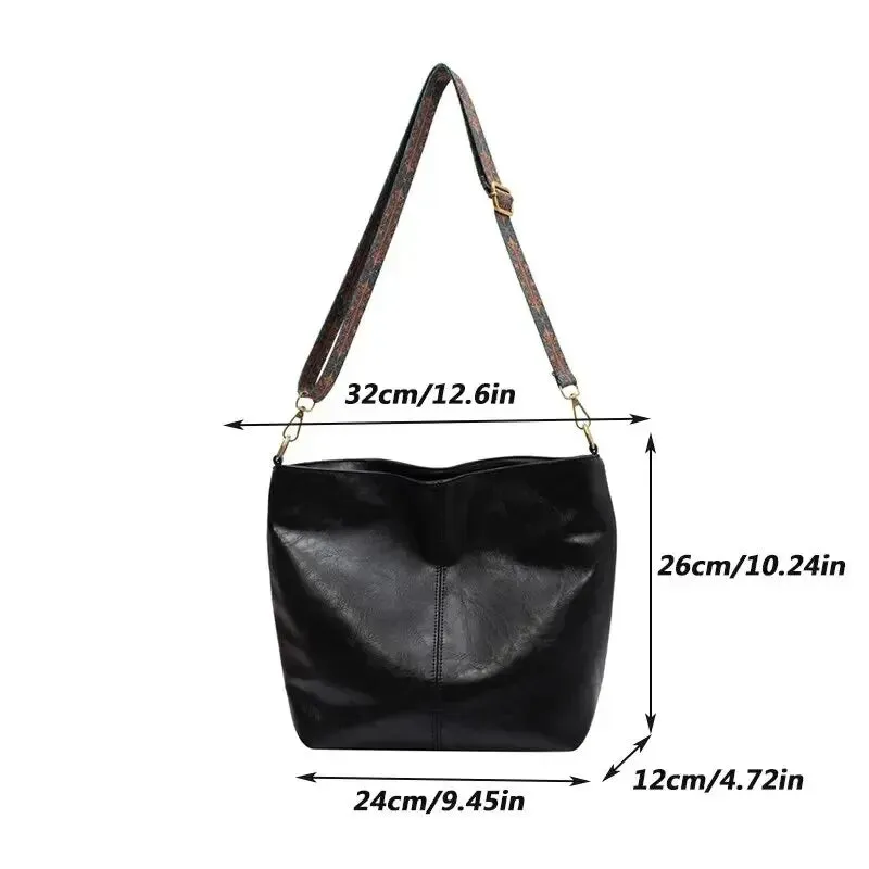 FZ Vintage PU Leather Shoulder Sling Wide Strap Crossbody Bucket Bag