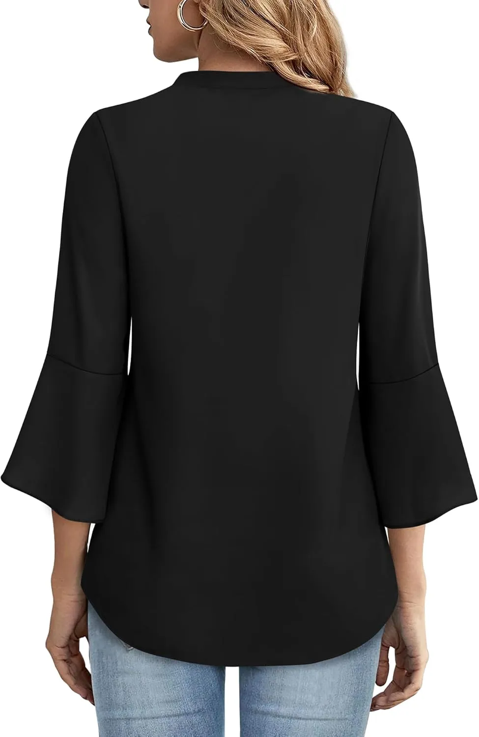 Gaharu Women's Work Blouses Ruffle 3/4 Sleeve Dressy Top V Neck Casual Chiffon Tunic Blouses Business Shirts