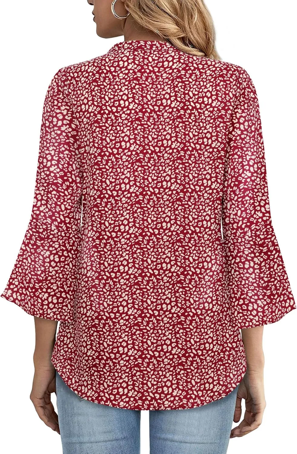 Gaharu Women's Work Blouses Ruffle 3/4 Sleeve Dressy Top V Neck Casual Chiffon Tunic Blouses Business Shirts