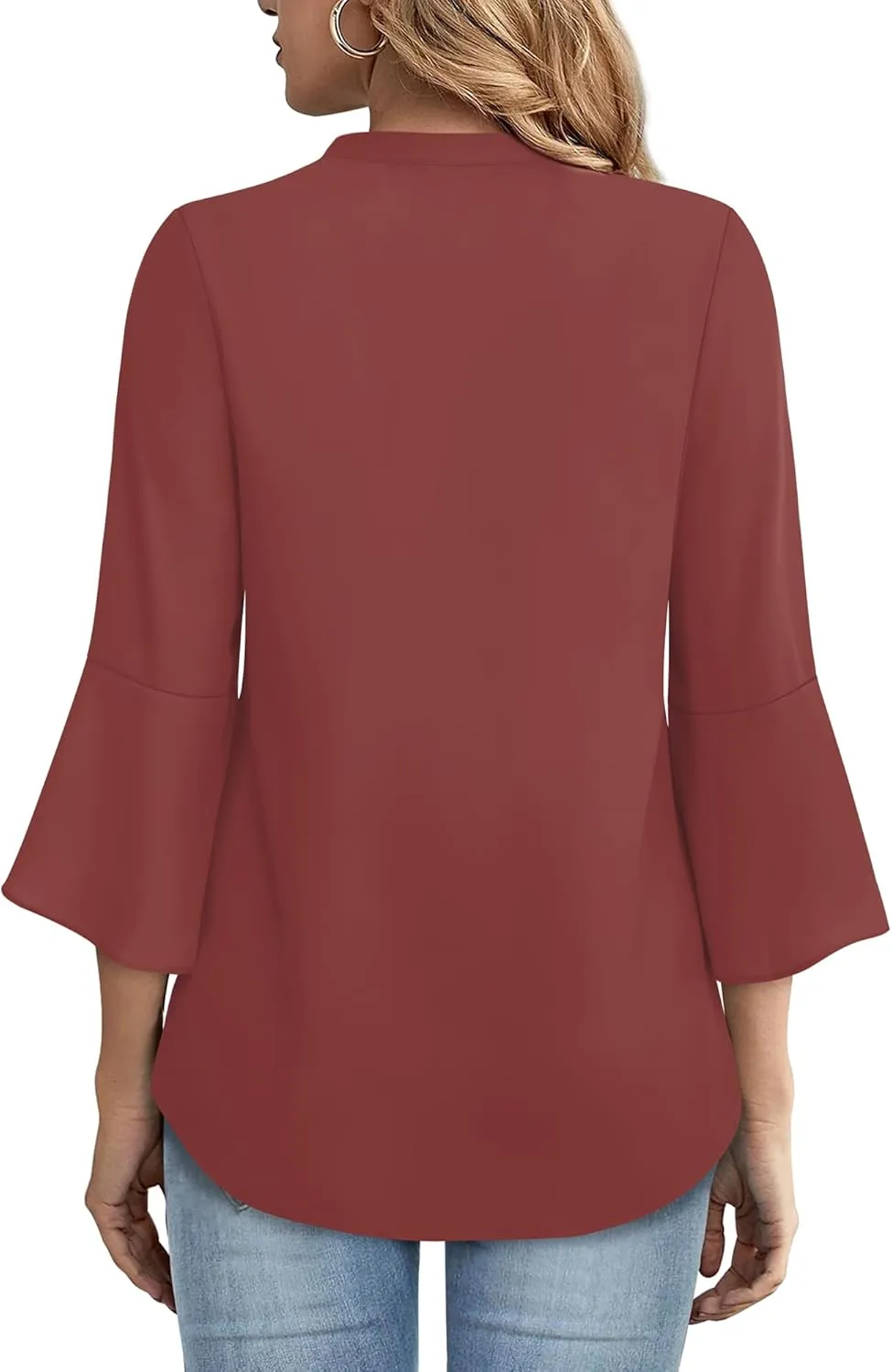 Gaharu Women's Work Blouses Ruffle 3/4 Sleeve Dressy Top V Neck Casual Chiffon Tunic Blouses Business Shirts