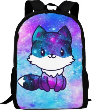 Galaxy Fox Pattern Backpack,Lightweight School College Bookbag Casual Student Travel Laptop Daypack - 17inch