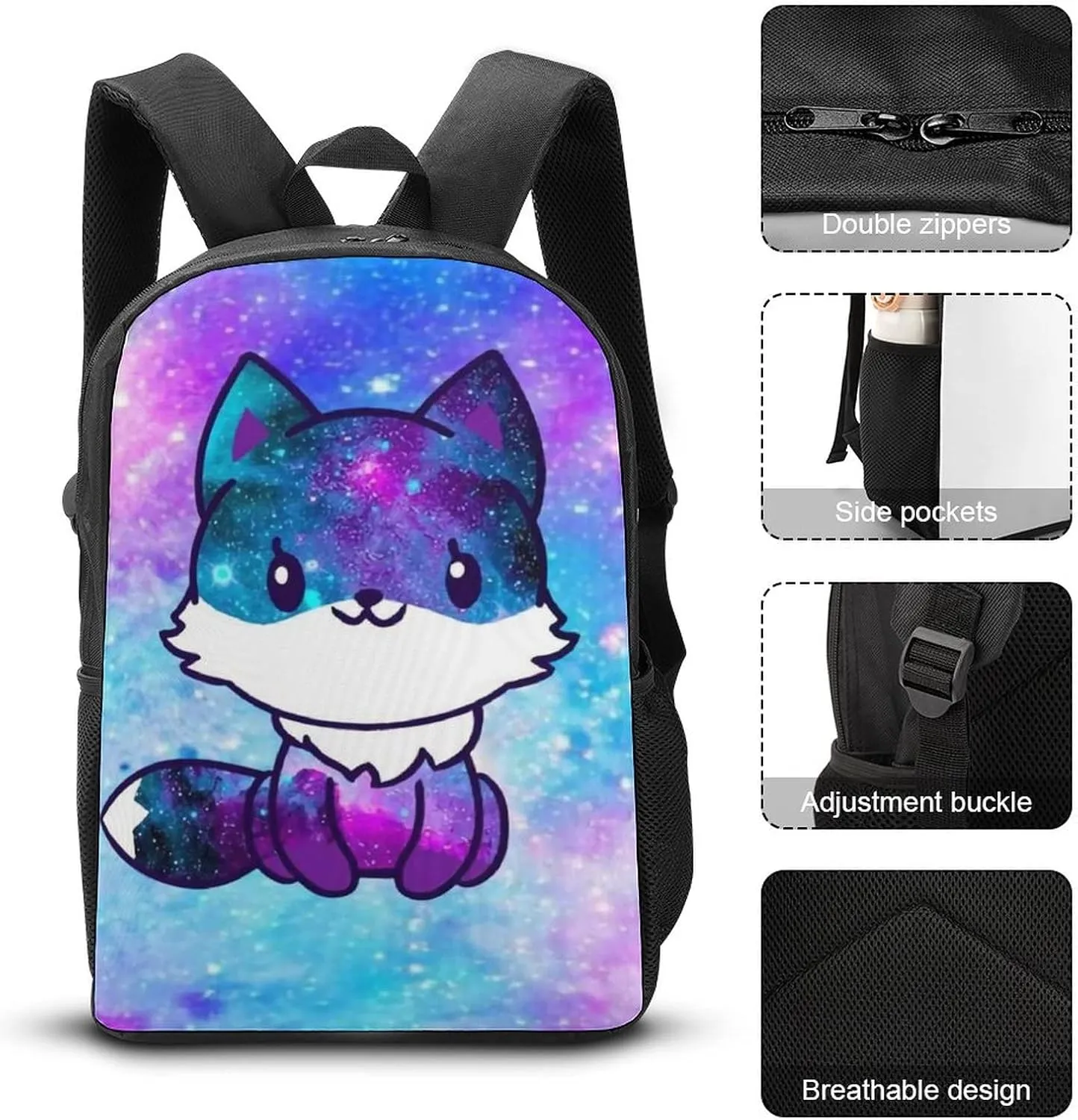Galaxy Fox Pattern Backpack,Lightweight School College Bookbag Casual Student Travel Laptop Daypack - 17inch