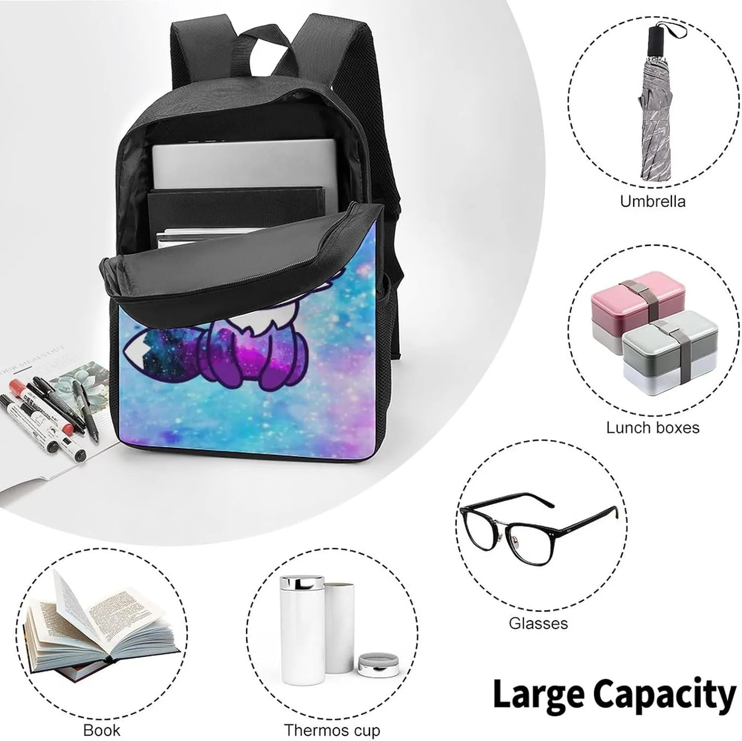 Galaxy Fox Pattern Backpack,Lightweight School College Bookbag Casual Student Travel Laptop Daypack - 17inch