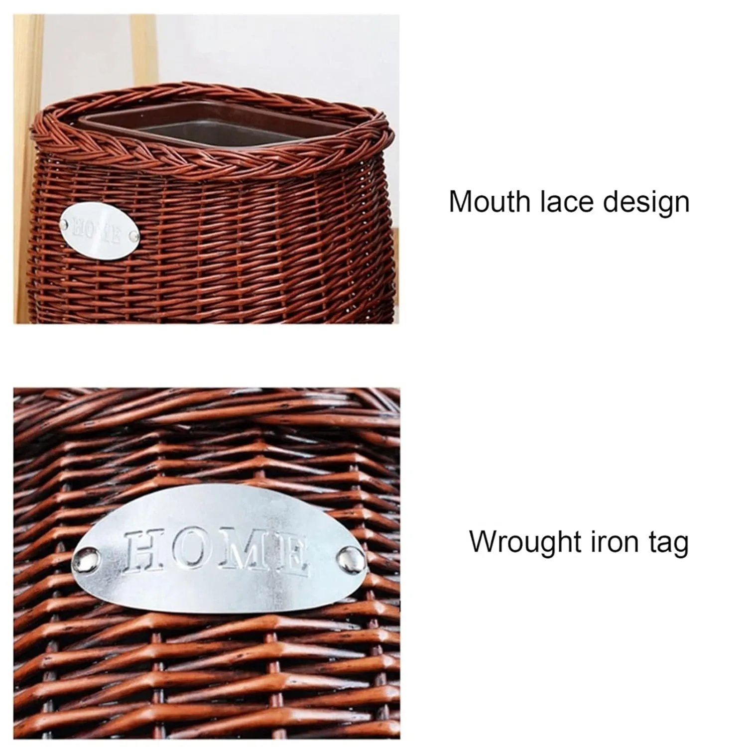 Garbage Can Built-in Pressure Ring Trash Can Household Handmade Rattan Wicker Trash Can Waste Paper Basket Without Lid Removable Plastic Inner Bucket Recycle Bin (Color : Round c) (Rectangle B )