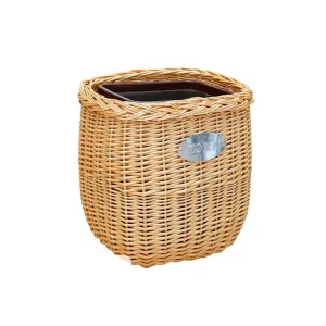 Garbage Can Built-in Pressure Ring Trash Can Household Handmade Rattan Wicker Trash Can Waste Paper Basket Without Lid Removable Plastic Inner Bucket Recycle Bin (Color : Round c) (Rectangle B )
