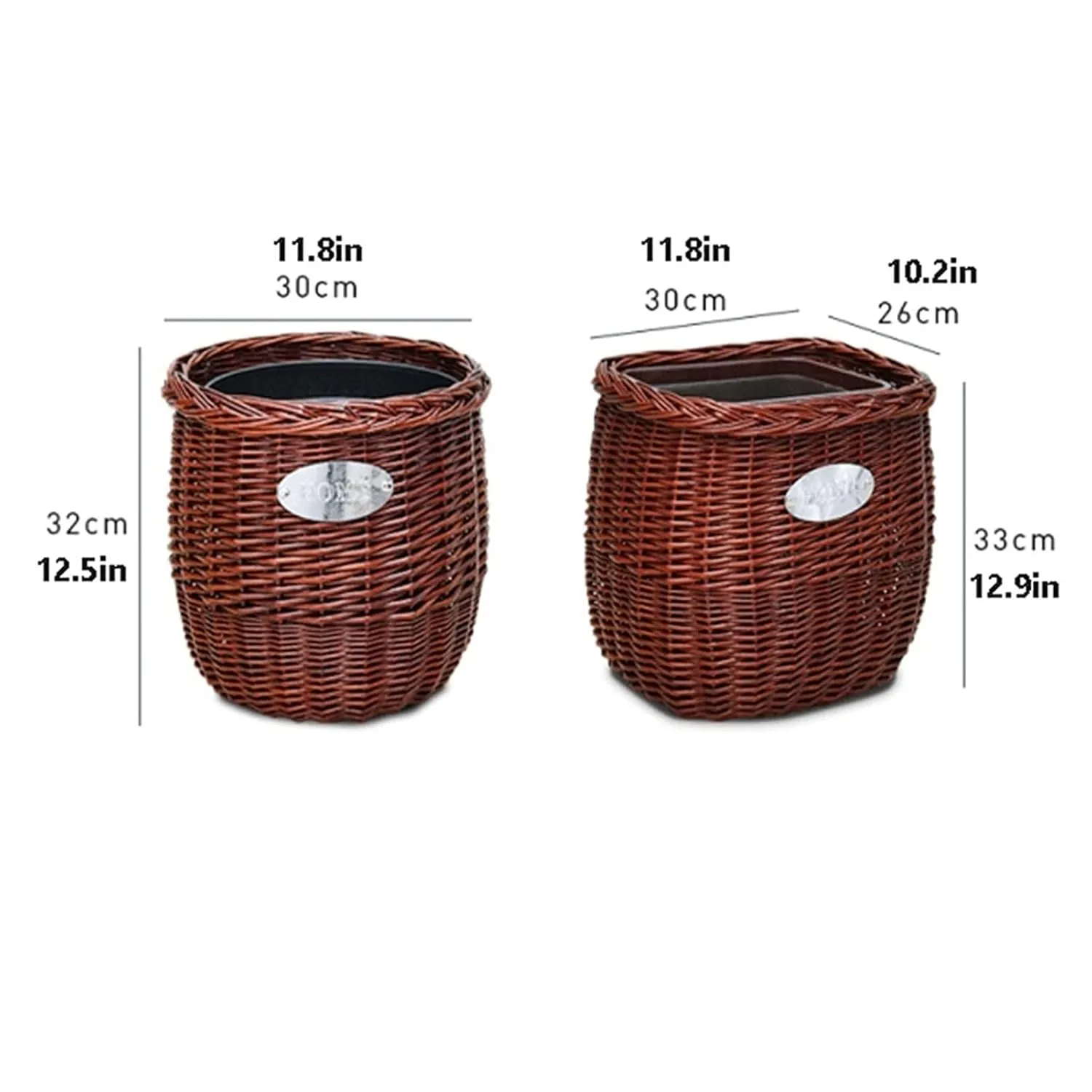 Garbage Can Built-in Pressure Ring Trash Can Household Handmade Rattan Wicker Trash Can Waste Paper Basket Without Lid Removable Plastic Inner Bucket Recycle Bin (Color : Round c) (Rectangle B )
