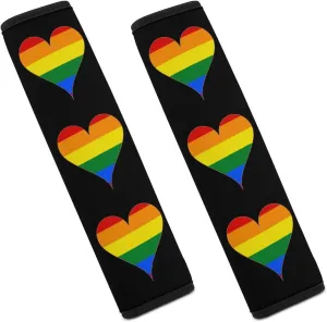 Gay Proud Rainbow Heart Fashion Car Seat Belt Cover Pad for Shoulder Bag Camera Soft Comfort Accessories 2PCS