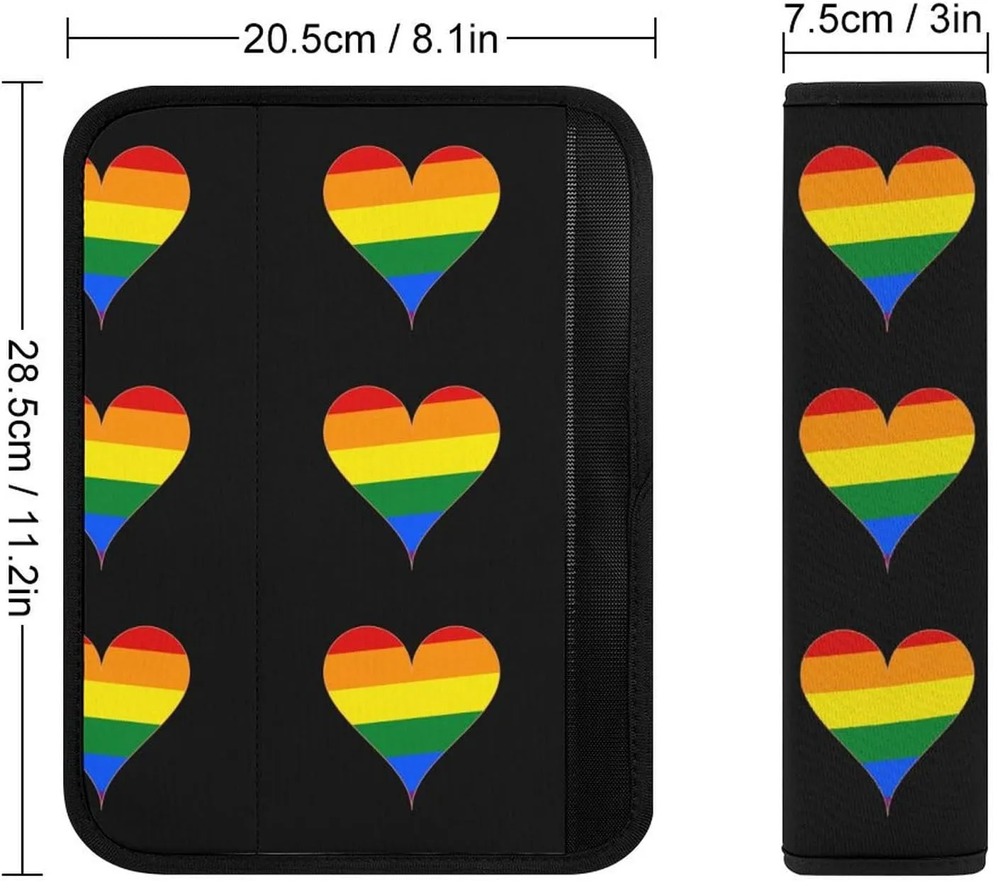 Gay Proud Rainbow Heart Fashion Car Seat Belt Cover Pad for Shoulder Bag Camera Soft Comfort Accessories 2PCS