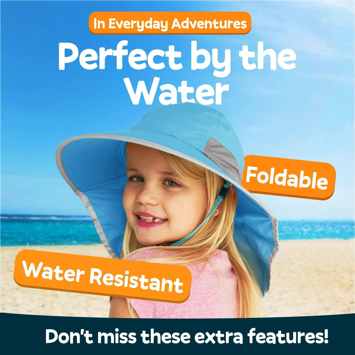 GearTOP Sun Hats for Kids UPF 50  Kids Sun Hat with Neck Flap Swim Hat for Boys & Girls