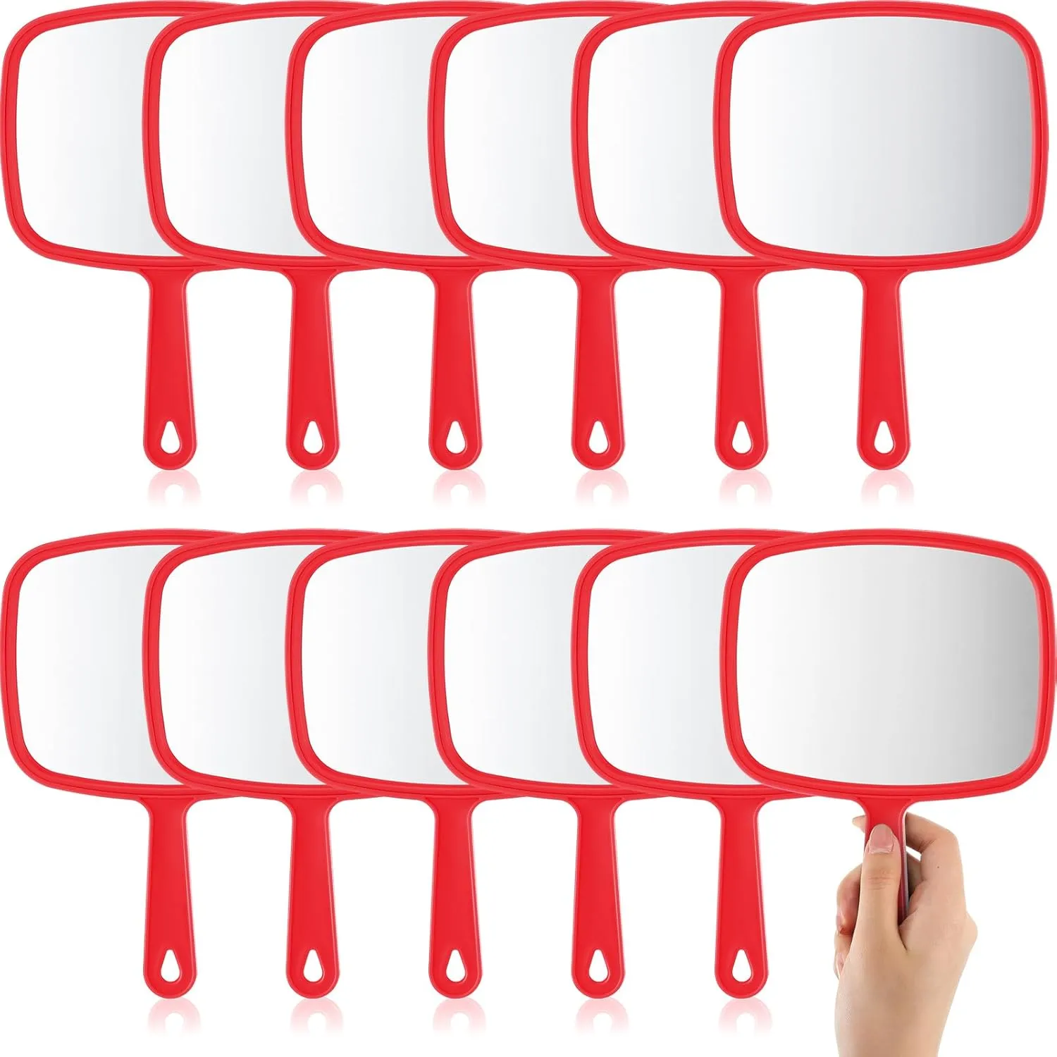 Geetery 12 Pcs Hand Mirror Handheld Makeup Mirrors with Handle Wall Mount for Cosmetic Bathroom Home Barber Salon Travel Portable Beauty School Gift for Women Student 6.69 x 9.45 Inch(Red)