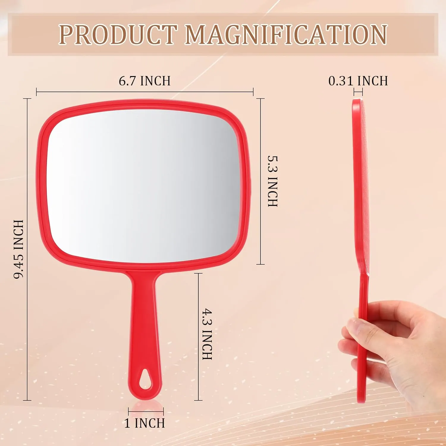 Geetery 12 Pcs Hand Mirror Handheld Makeup Mirrors with Handle Wall Mount for Cosmetic Bathroom Home Barber Salon Travel Portable Beauty School Gift for Women Student 6.69 x 9.45 Inch(Red)