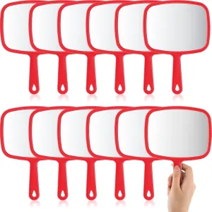 Geetery 12 Pcs Hand Mirror Handheld Makeup Mirrors with Handle Wall Mount for Cosmetic Bathroom Home Barber Salon Travel Portable Beauty School Gift for Women Student 6.69 x 9.45 Inch(Red)
