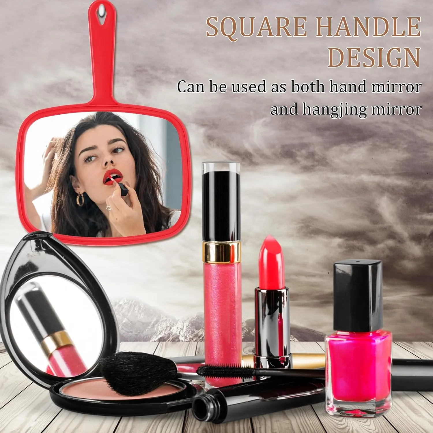 Geetery 12 Pcs Hand Mirror Handheld Makeup Mirrors with Handle Wall Mount for Cosmetic Bathroom Home Barber Salon Travel Portable Beauty School Gift for Women Student 6.69 x 9.45 Inch(Red)
