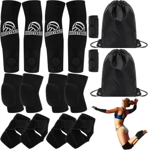 Geiserailie 2 Set Beach Volleyball Accessories Set Include Volleyball Knee Pads Arm Sleeves Ankle Support Brace Finger Sports Guards Drawstring Bag for Beginners Hitting Passing Training