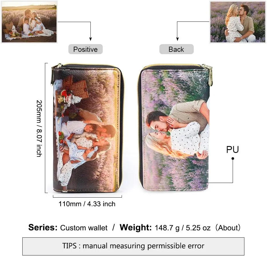 Gemszoo Custom Photo Wallet Personalized Pu Leather Picture Zipper Purse Credit Card Clutch (Large)