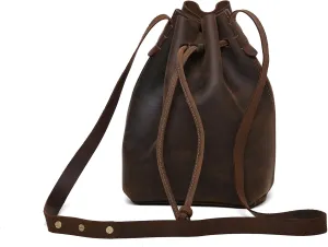 Genuine Leather Bucket Drawstring shoulder bag with Strap sling bag for women