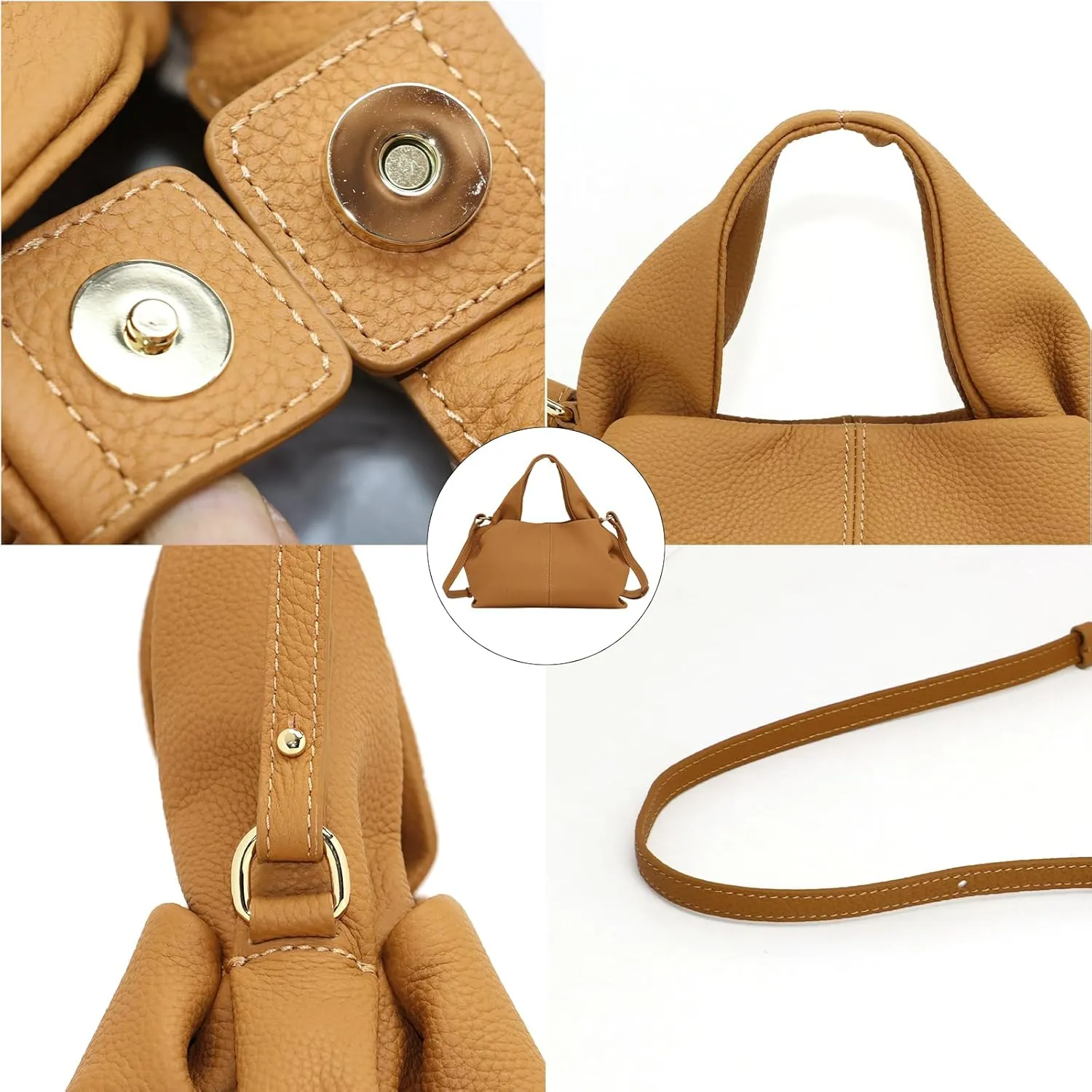 Genuine Leather Retro Shoulder Crossbody Bag for Women, Chic Dumpling Bag and Cute Cloud Handbag for Women
