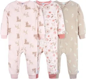 Gerber Baby Girls' Flame Resistant Fleece Footless Pajamas 3-Pack
