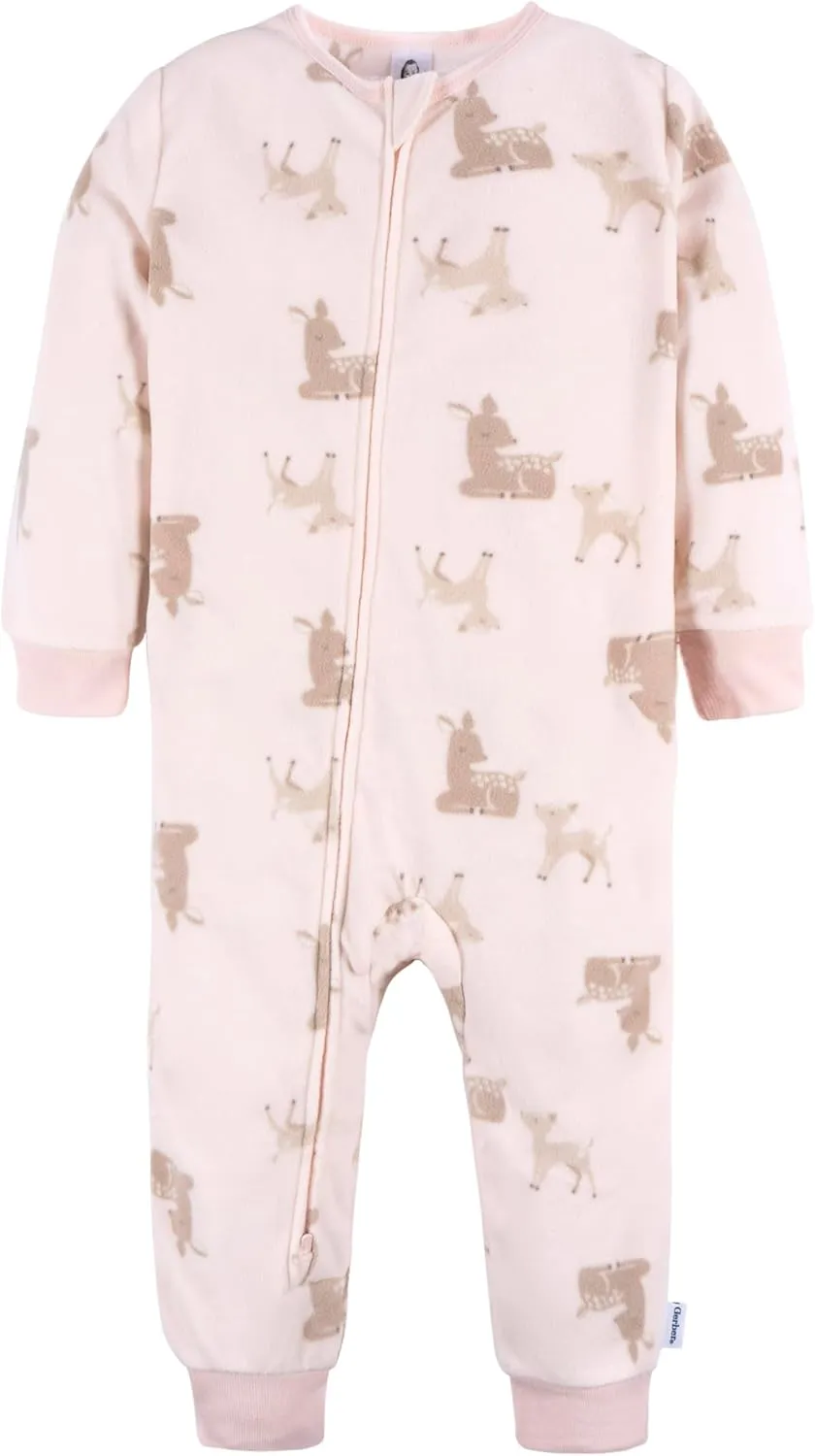 Gerber Baby Girls' Flame Resistant Fleece Footless Pajamas 3-Pack