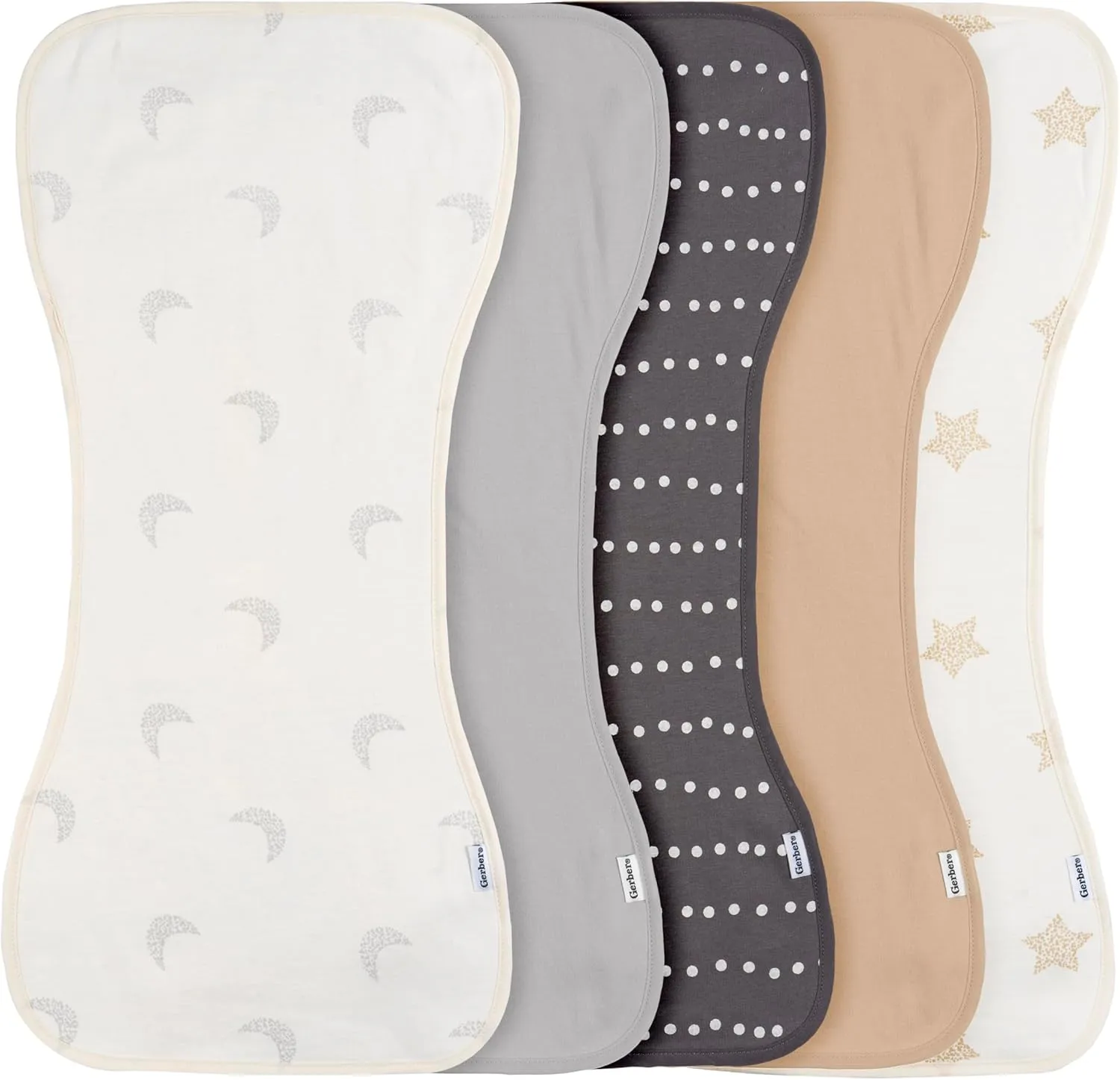 Gerber Baby Unisex Burp Cloths 5-Pack, Tan Grey, Size 10.5" x 21"