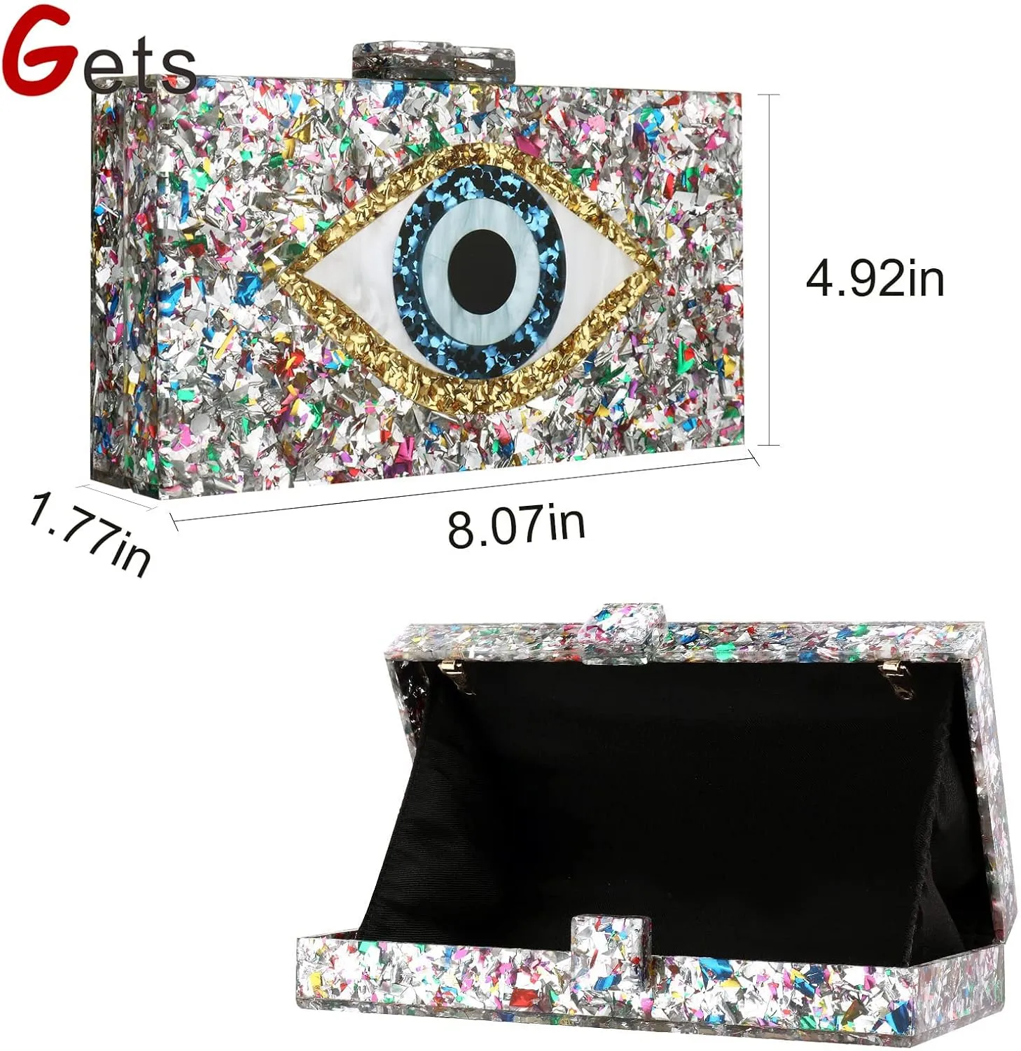 Gets Acrylic Clutch Purses for Women Evening Bag Eyes Multicolor Perspex Box Clutch Glitter Purse Handbags Crossbody Bag