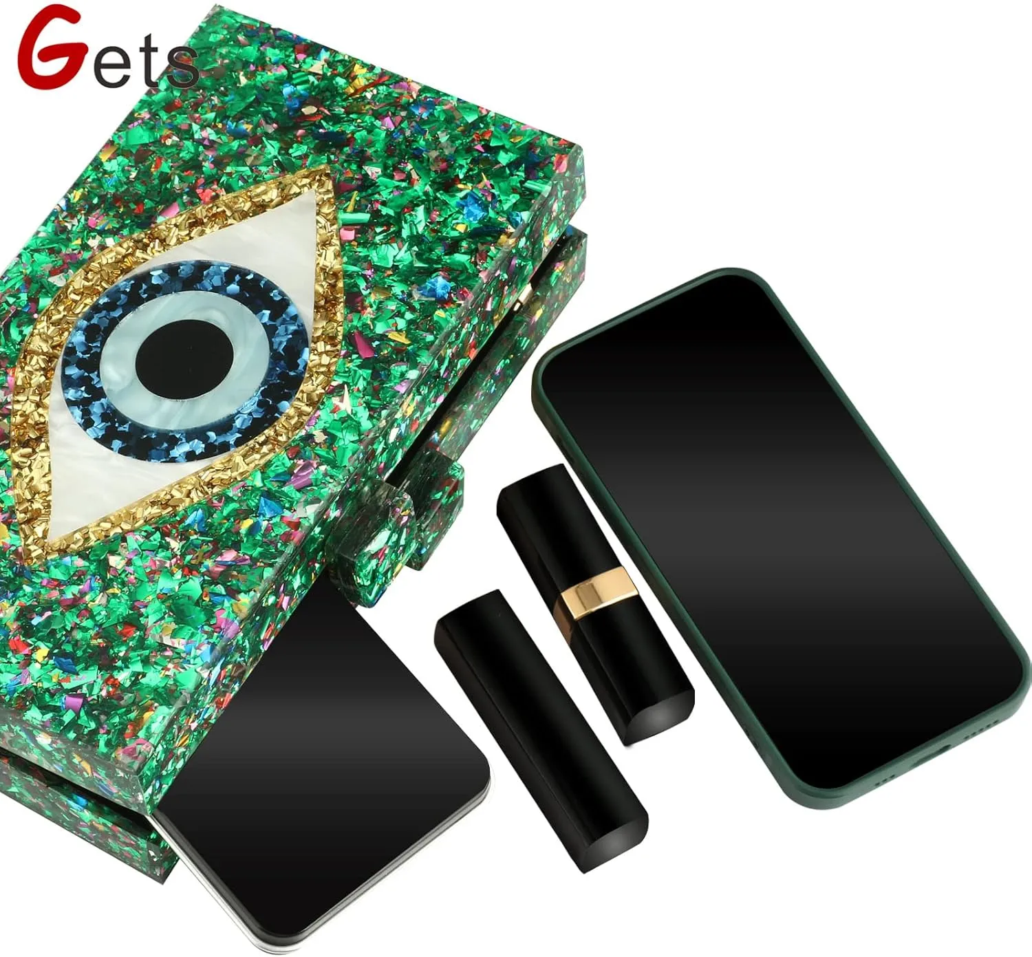 Gets Acrylic Clutch Purses for Women Evening Bag Eyes Multicolor Perspex Box Clutch Glitter Purse Handbags Crossbody Bag
