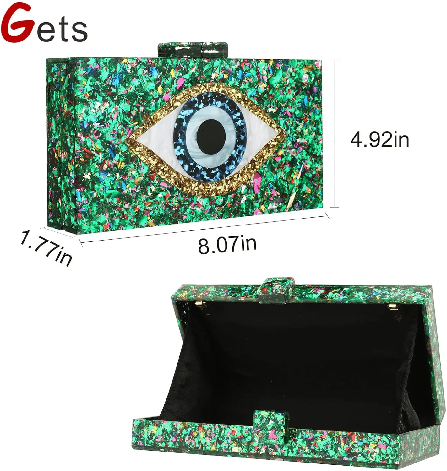 Gets Acrylic Clutch Purses for Women Evening Bag Eyes Multicolor Perspex Box Clutch Glitter Purse Handbags Crossbody Bag