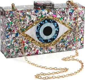 Gets Acrylic Clutch Purses for Women Evening Bag Eyes Multicolor Perspex Box Clutch Glitter Purse Handbags Crossbody Bag