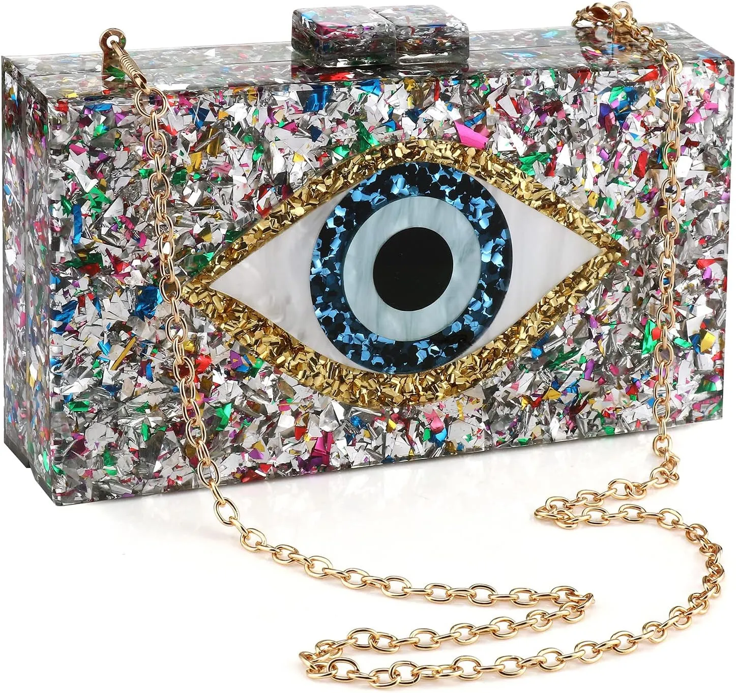 Gets Acrylic Clutch Purses for Women Evening Bag Eyes Multicolor Perspex Box Clutch Glitter Purse Handbags Crossbody Bag