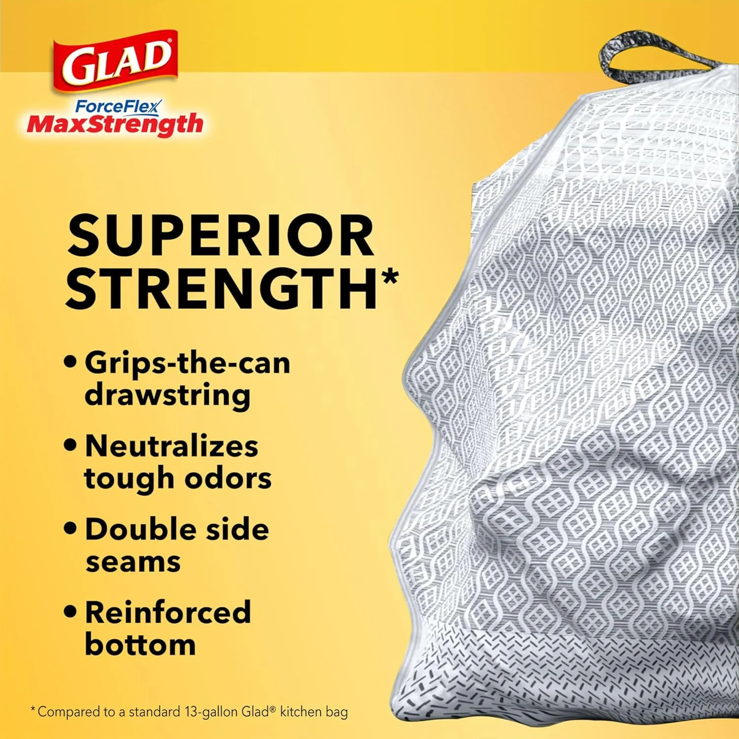 Glad ForceFlex MaxStrength with Clorox Trash Bags, 13 Gal, Mountain Air, 90 Ct, Pack May Vary