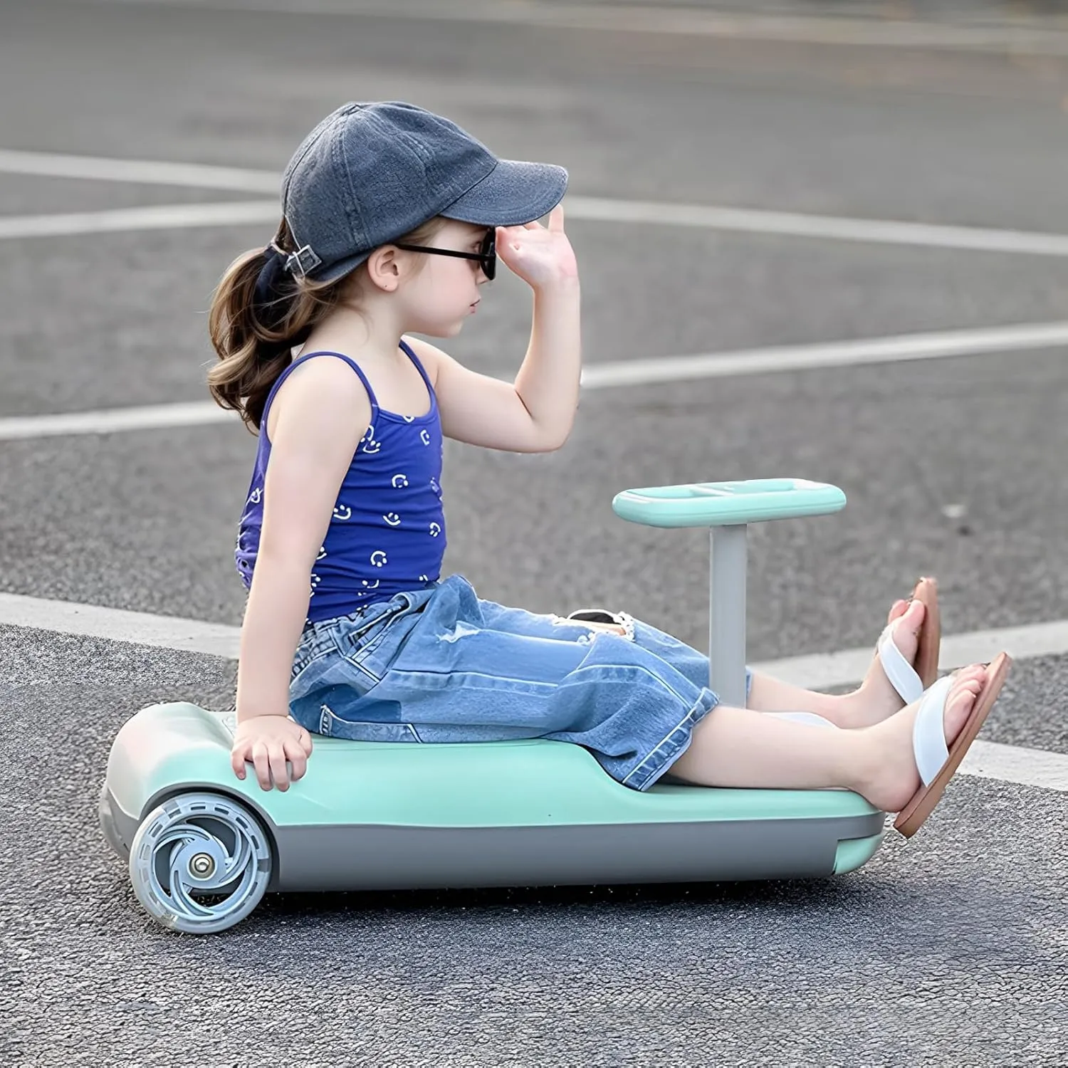 Go Kart Mop, Electric Wiggle Car Kids Electric Go Kart, Go Kart Clean Portable Ride On Race Car 12V, Go Kart with Floor Cleaning Function Safe Toy Indoor Use Educational Gift Green