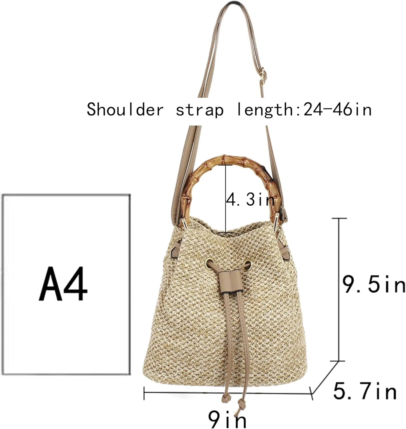 Goclothod Small Drawstring Shoulder Bag Straw Weave Handbag Summer Beach Purse