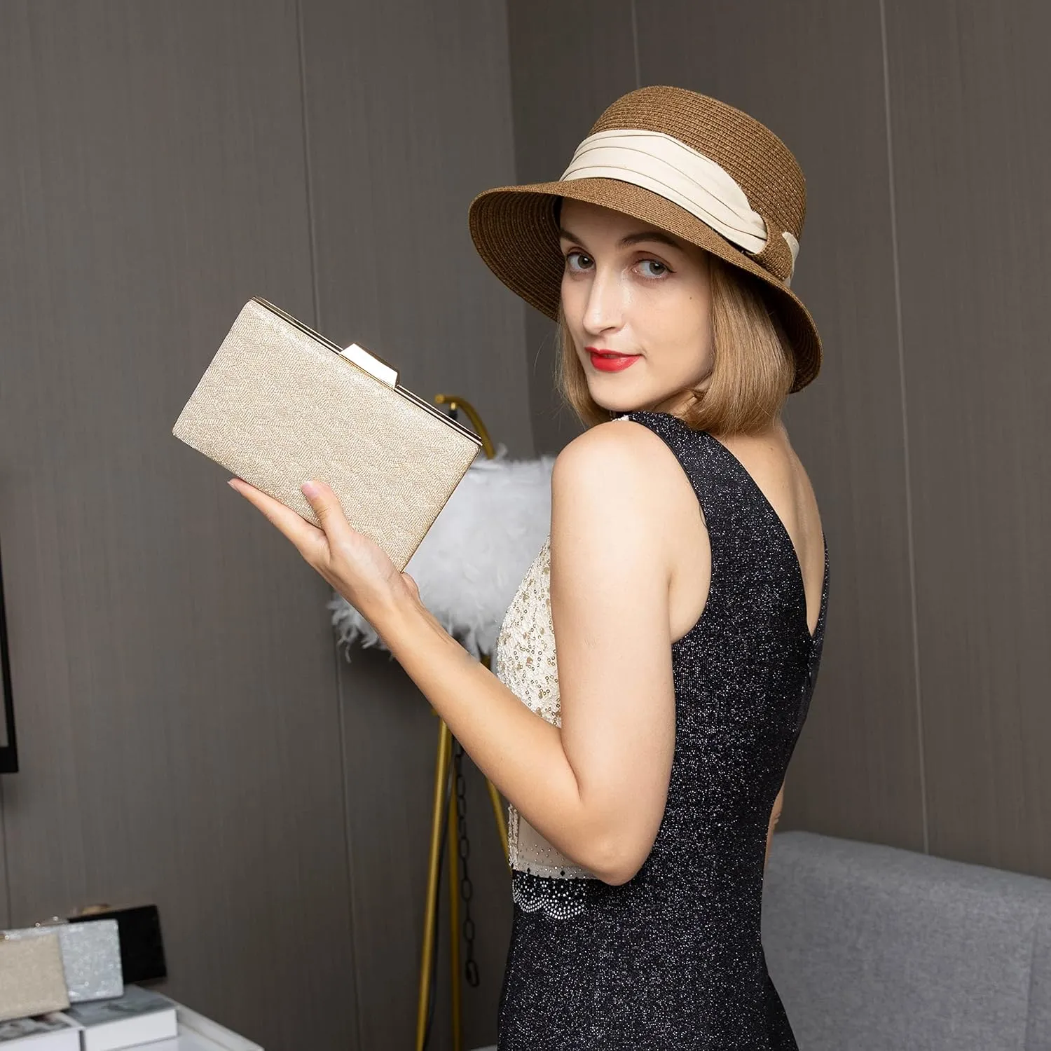 Gold Clutch Purse For Women - Evening Bag For Wedding, Party, Bridal, Prom - Shoulder Clutch Handbag