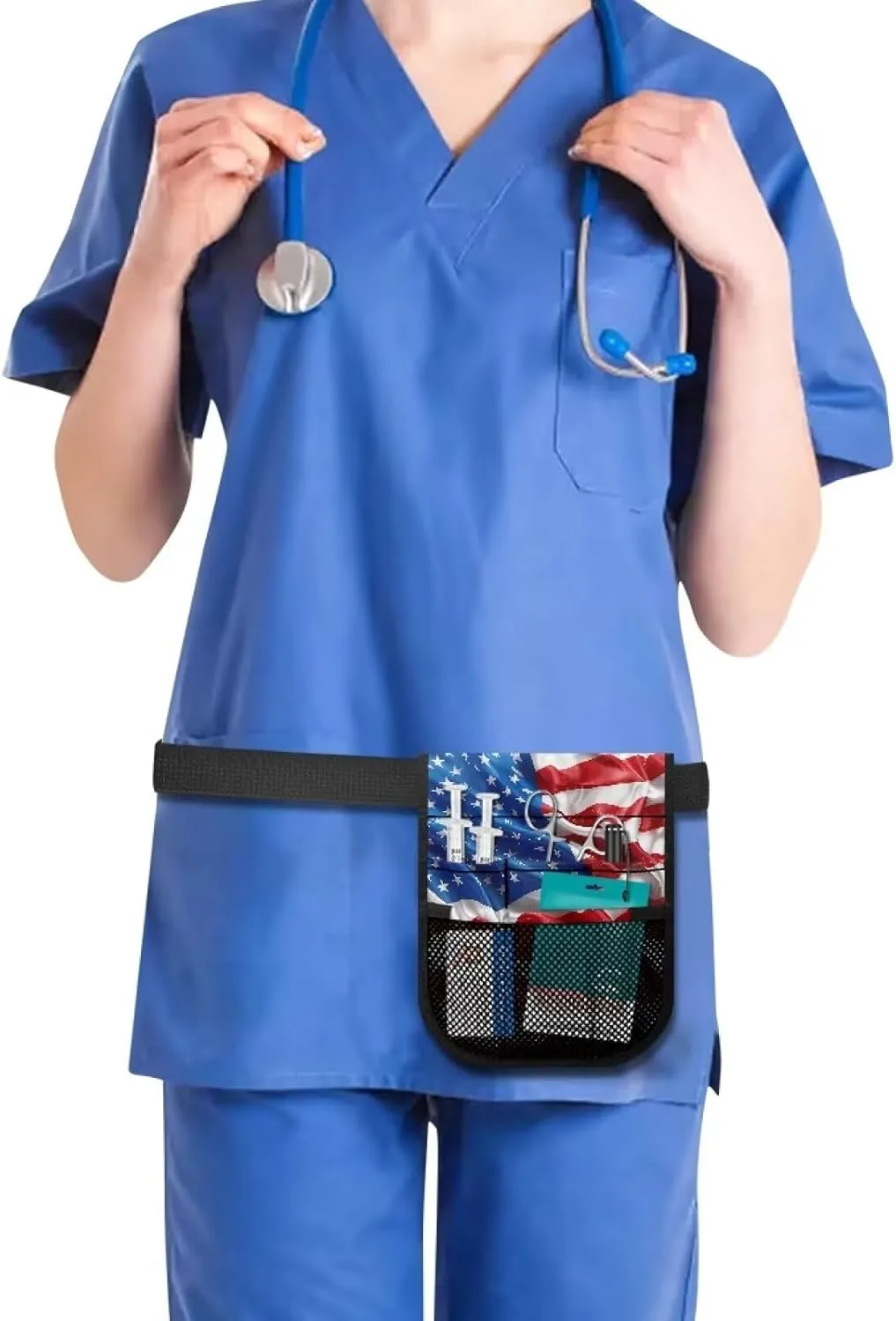 Gomyblomy American Flag Nurse Belt Organizer Pouch, Large Capacity Fanny Pack for Nurses, Nurse Waist Bag with Multiple Comparments, Practical Tool Belt Bag for Women Men