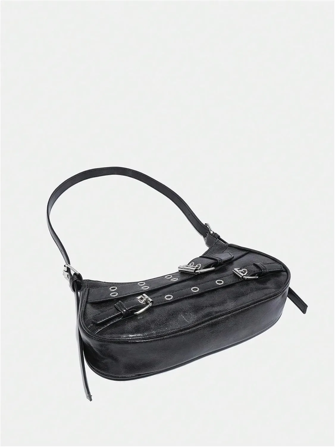 GORGLITTER Women's Buckle Shoulder Bag Y2k Leather Handbags Purse Purse PU Leather Clutch Handbag