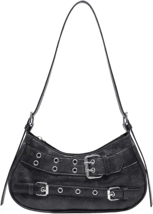 GORGLITTER Women's Buckle Shoulder Bag Y2k Leather Handbags Purse Purse PU Leather Clutch Handbag