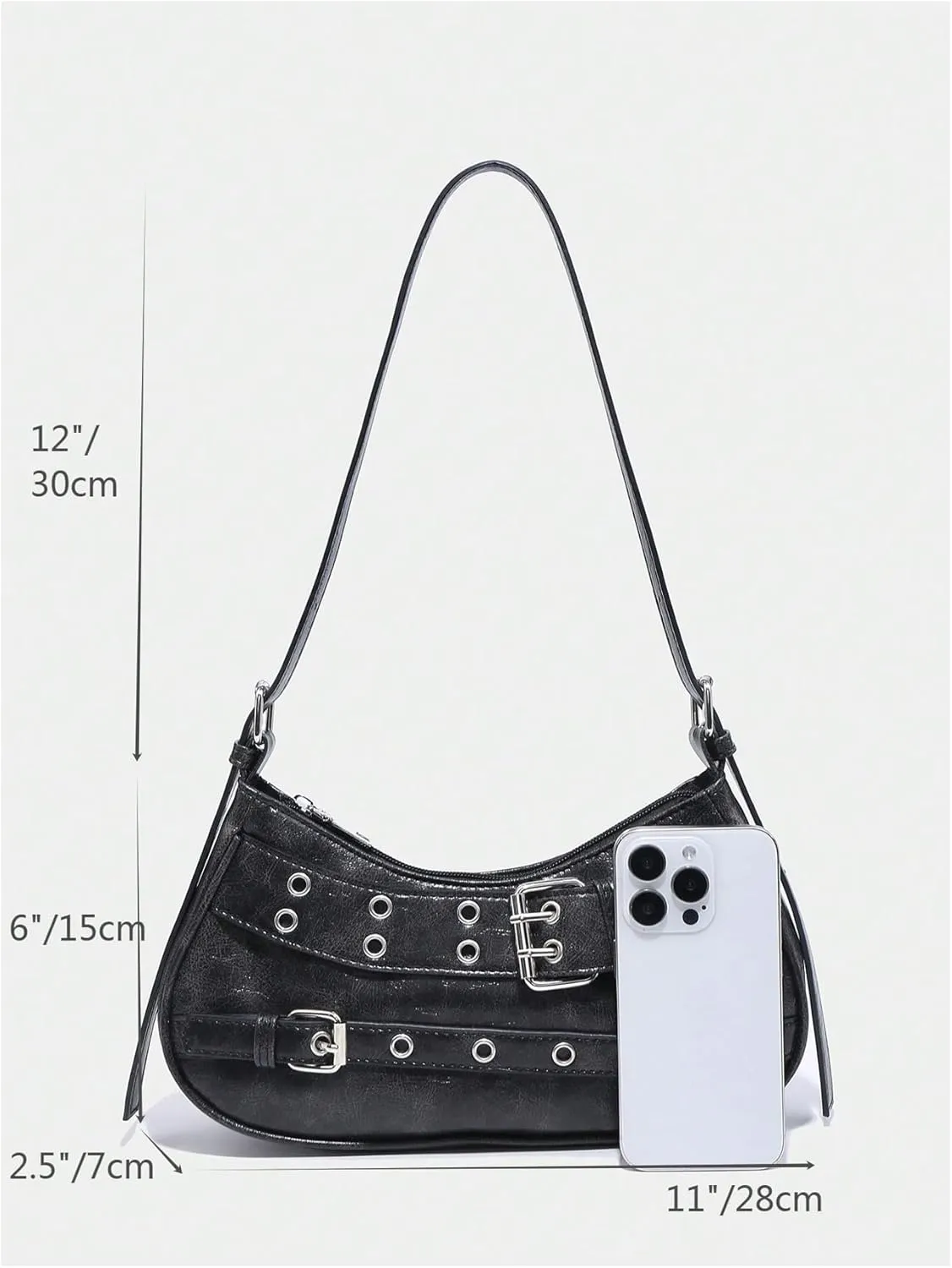 GORGLITTER Women's Buckle Shoulder Bag Y2k Leather Handbags Purse Purse PU Leather Clutch Handbag