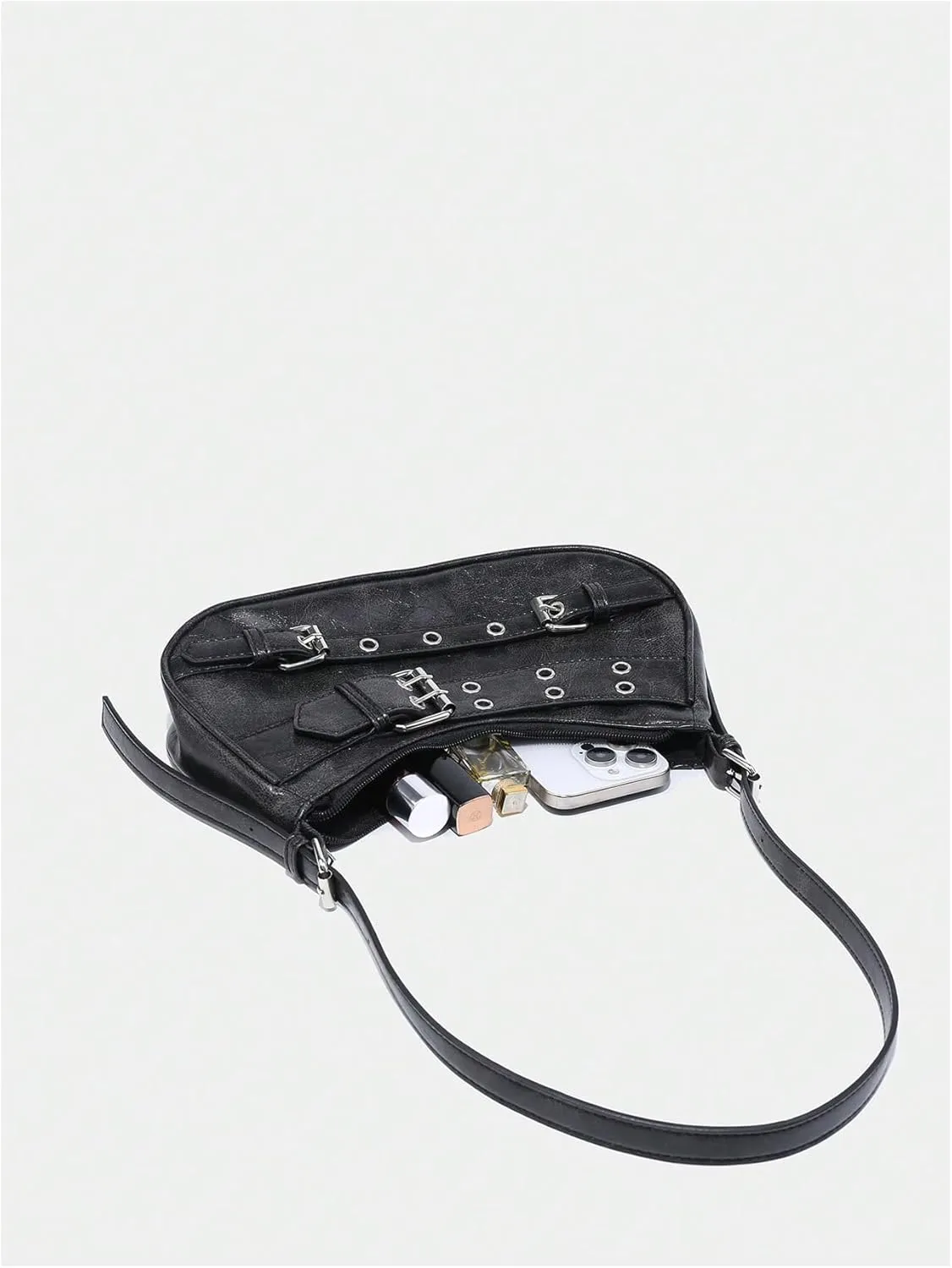 GORGLITTER Women's Buckle Shoulder Bag Y2k Leather Handbags Purse Purse PU Leather Clutch Handbag