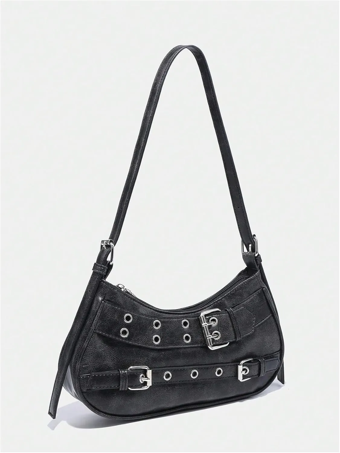 GORGLITTER Women's Buckle Shoulder Bag Y2k Leather Handbags Purse Purse PU Leather Clutch Handbag