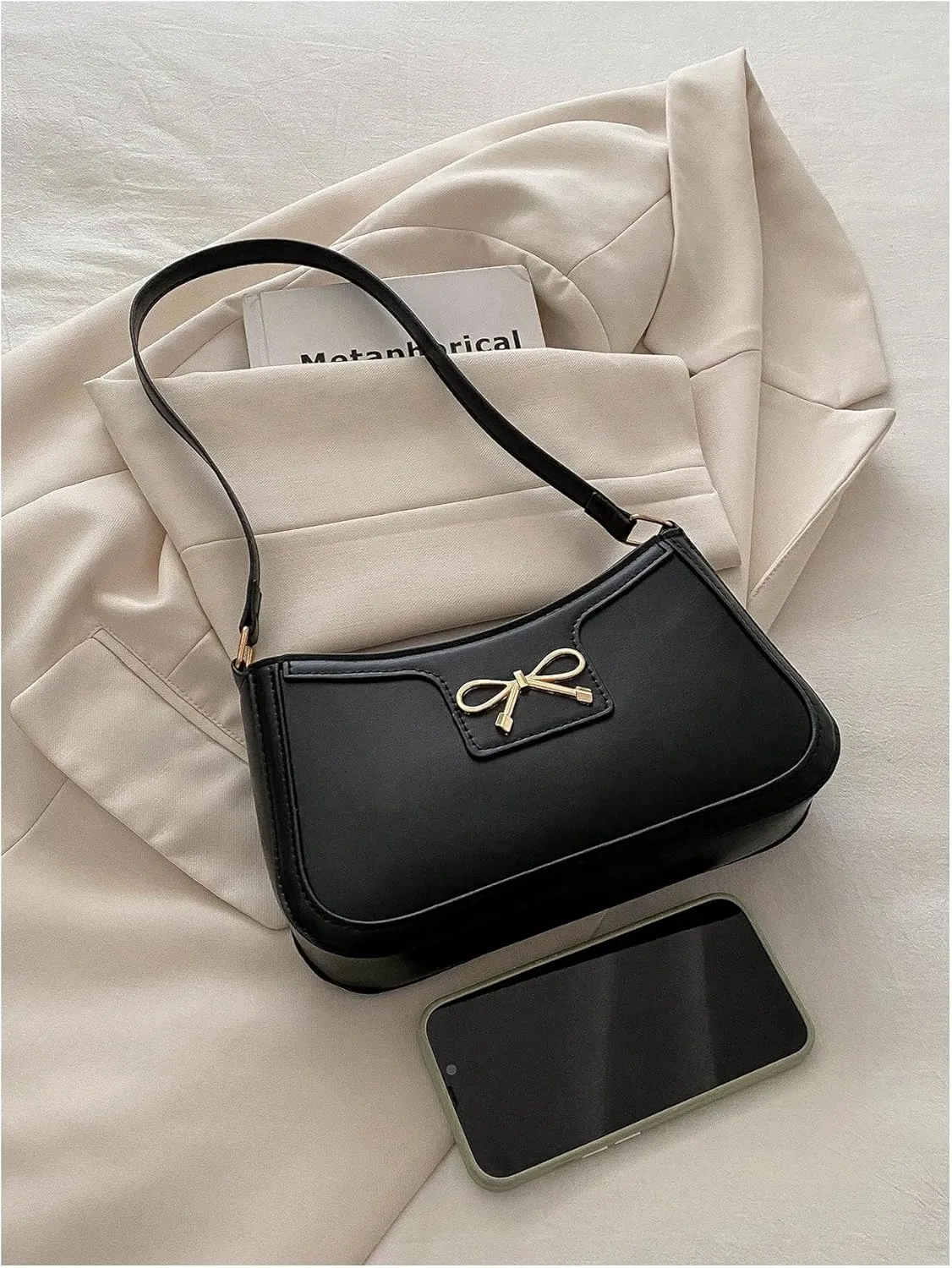 GORGLITTER Women's Metal Bow Purse Square Clutch Bag Underarm Shoulder Handbags