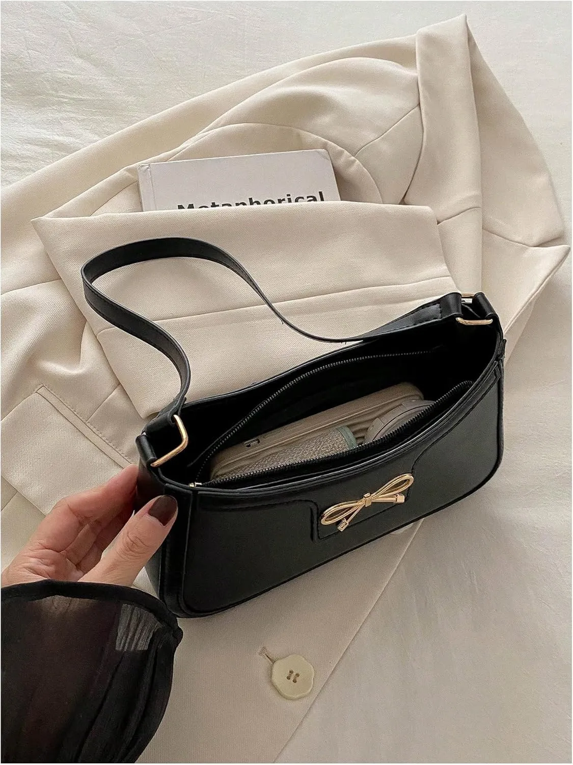 GORGLITTER Women's Metal Bow Purse Square Clutch Bag Underarm Shoulder Handbags