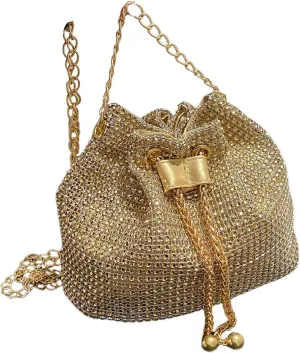GORGLITTER Women's Pearl Decor Drawstring Crossbody Bag Chain Mini Bucket Handbags