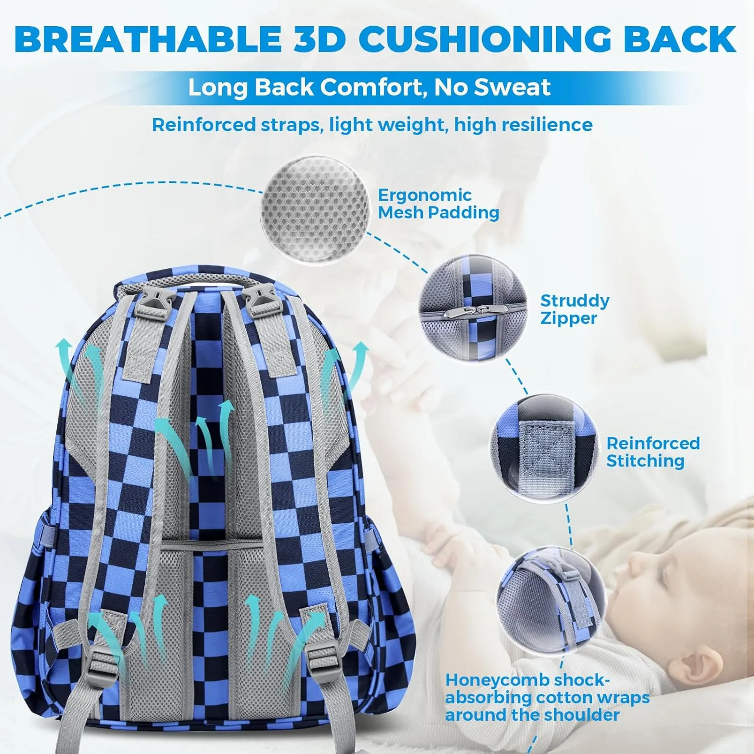 Grid Diaper Backpack Maternity Bags With Travel Insulated Bag Travel Back Pack Diaper Changing Bags Diaper Backpack For Mom Dad Waterproof Baby Bag Backpack Set of 2, Grid