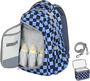 Grid Diaper Backpack Maternity Bags With Travel Insulated Bag Travel Back Pack Diaper Changing Bags Diaper Backpack For Mom Dad Waterproof Baby Bag Backpack Set of 2, Grid