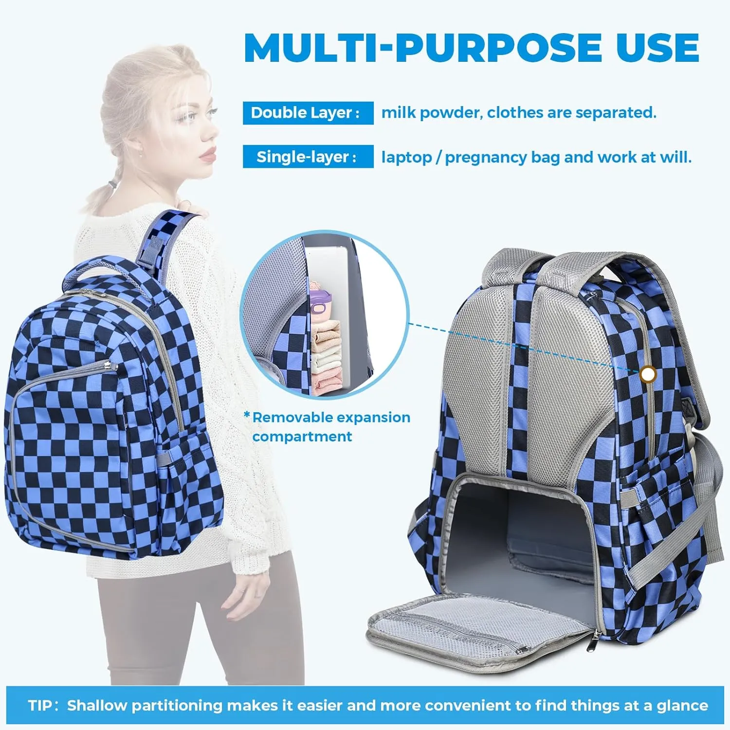 Grid Diaper Backpack Maternity Bags With Travel Insulated Bag Travel Back Pack Diaper Changing Bags Diaper Backpack For Mom Dad Waterproof Baby Bag Backpack Set of 2, Grid