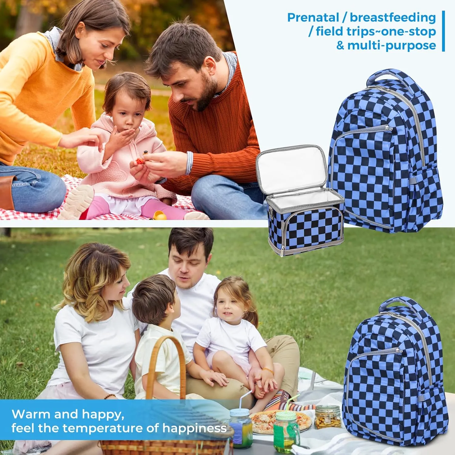 Grid Diaper Backpack Maternity Bags With Travel Insulated Bag Travel Back Pack Diaper Changing Bags Diaper Backpack For Mom Dad Waterproof Baby Bag Backpack Set of 2, Grid
