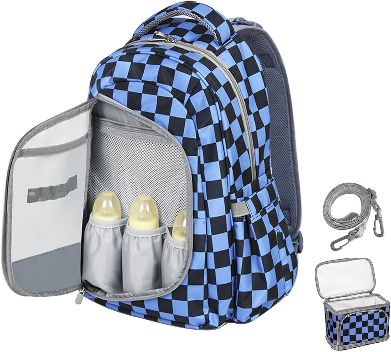 Grid Diaper Backpack Maternity Bags With Travel Insulated Bag Travel Back Pack Diaper Changing Bags Diaper Backpack For Mom Dad Waterproof Baby Bag Backpack Set of 2, Grid