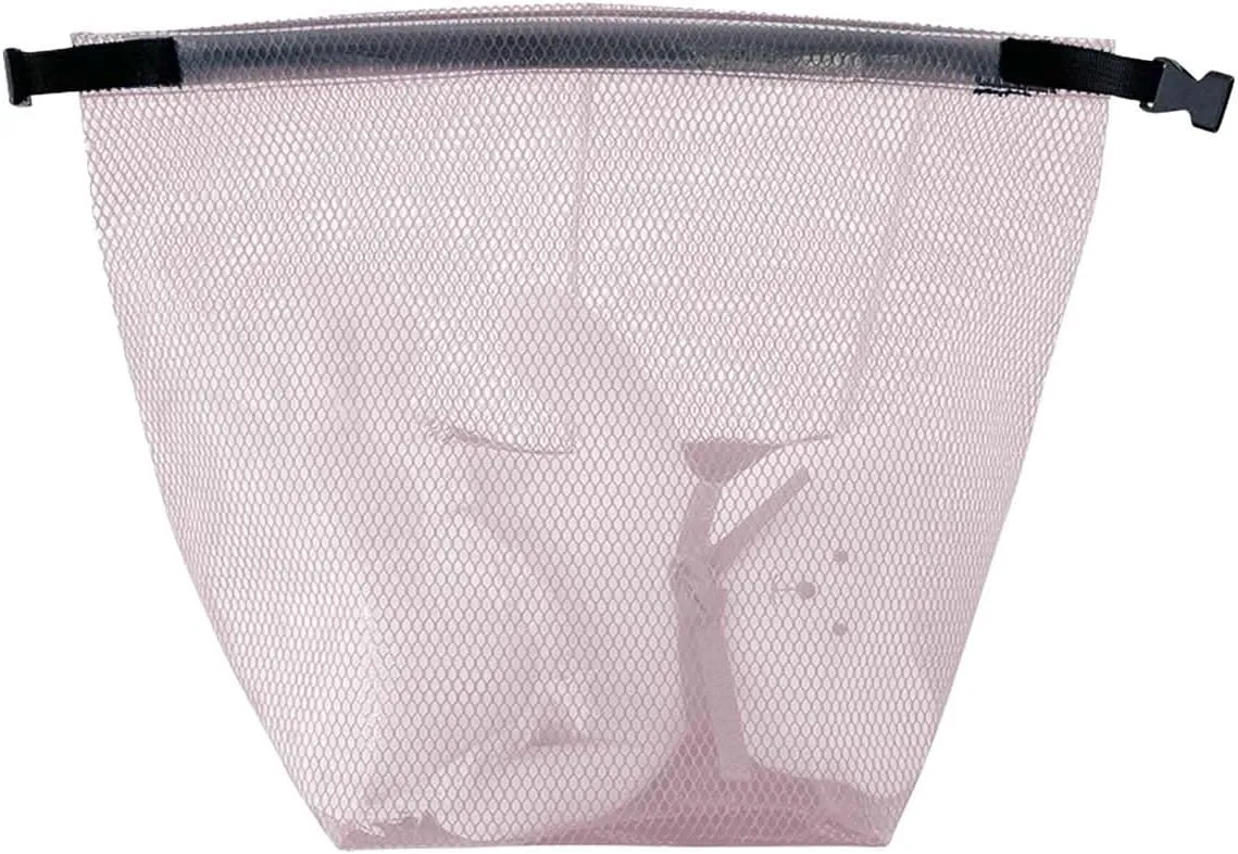 GRINKO Mesh Shower Bag Travel Makeup Pouch for Women Waterproof Toiletry Bag Plastic Make Up Bags for Carry On with Buckle Handle Pink