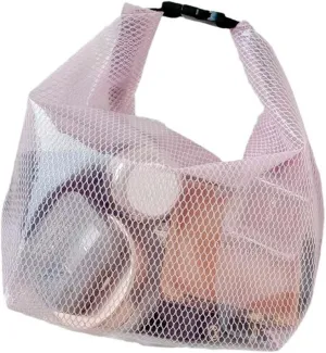 GRINKO Mesh Shower Bag Travel Makeup Pouch for Women Waterproof Toiletry Bag Plastic Make Up Bags for Carry On with Buckle Handle Pink