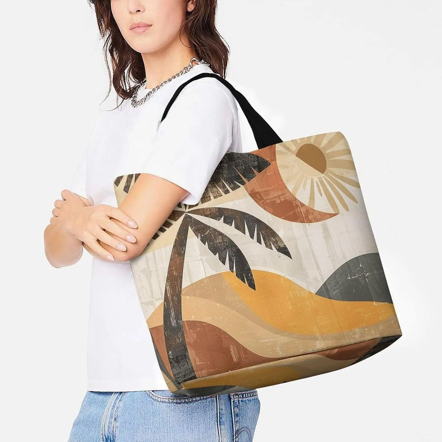 Grocery Bag Reusable Tote Bag Foldable Two Cranes Painting Shopping Bag Handbag Washable Shoulder Bag for Travel